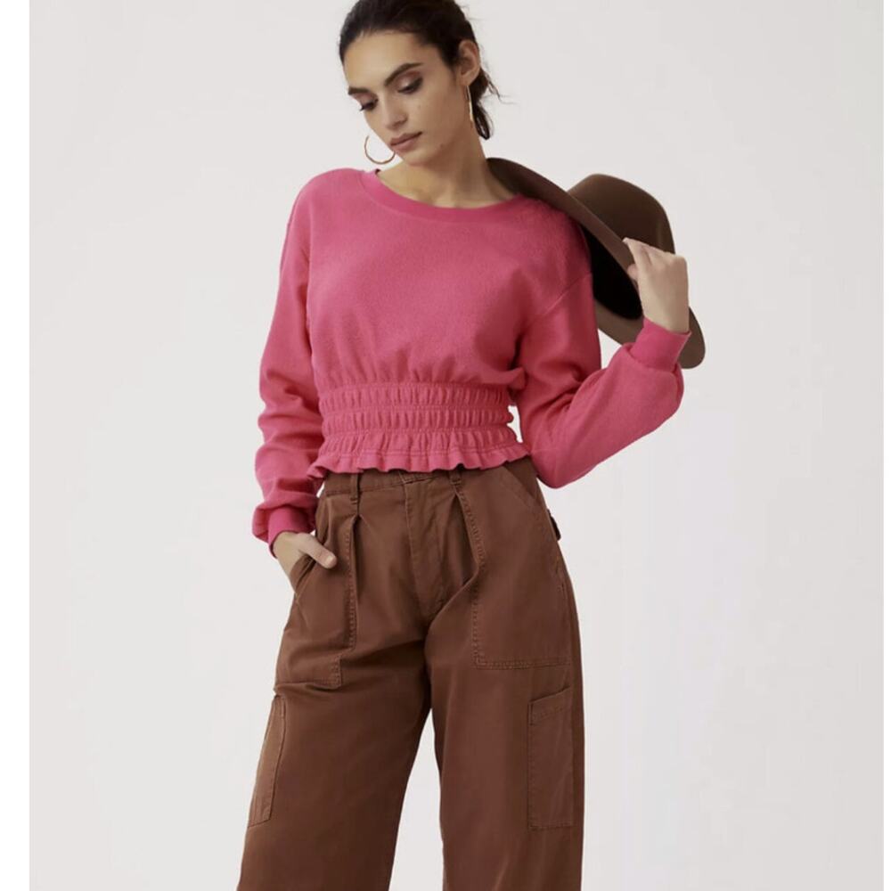 ANTHROPOLOGIE x MAEVE Smocked Boat Neck Pullover Hot Pink {3P22}